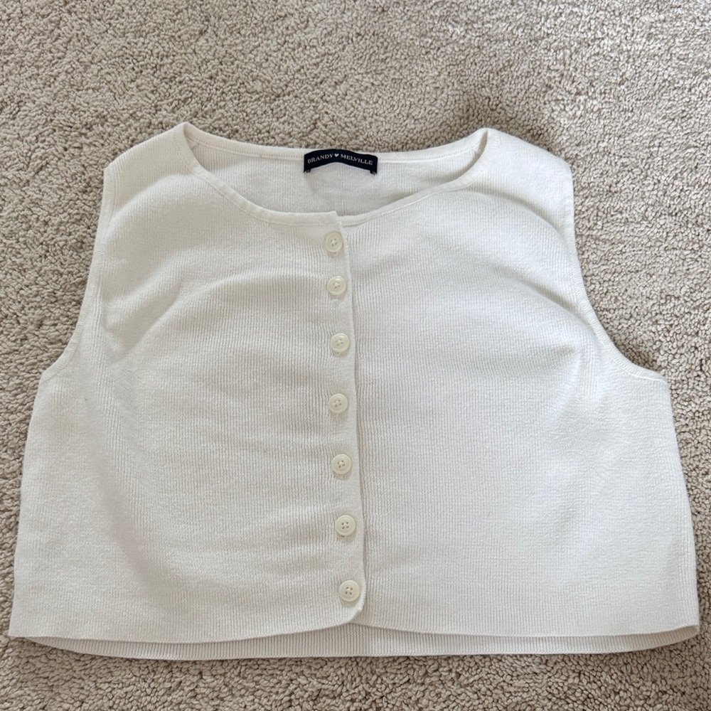 Brandy Melville White Button-Up Crop Top